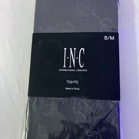 INC Semi Opaque Jacquard Floral Tights Black - Picture 2 of 5